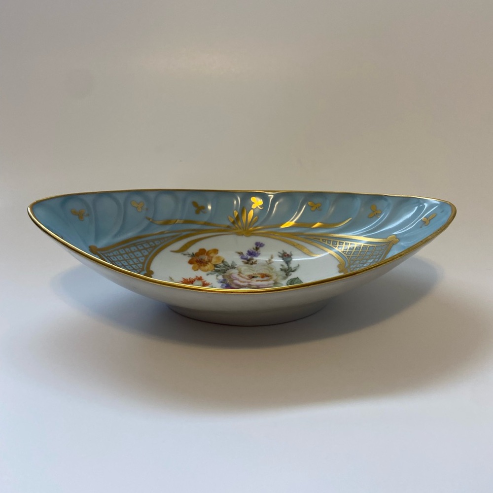 Limoges France Gold Trim Floral Oblong Bowl 8.5" Long X 5.25" Wide